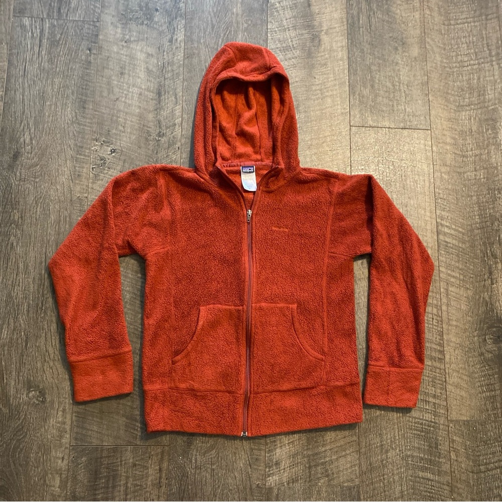 PATAGONIA Fleece Sherpa Hooded Jacket Full Zip Women’s M Rust Orange